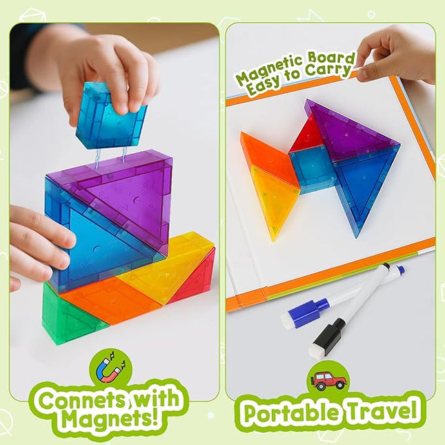 Travel Magnatiles Tangram Puzzle - 3D Building Blocks for Road & Plane Travel STEM Toy with 360 Shape Dissection Puzzles & Brain Teasers, Educational IQ Gift for Kids & Adults