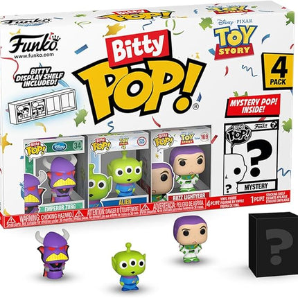 Funko Bitty Pop Toy Story - Zurg, Alien, Buzz Lightyear and A Surprise Mystery Mini Figure - 0.9 Inch (2.2 Cm) Collectable - Stackable Display Shelf Included - Gift Idea - Cake Topper
