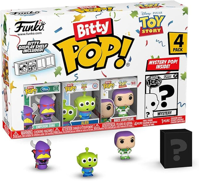 Funko Bitty Pop Toy Story - Zurg, Alien, Buzz Lightyear and A Surprise Mystery Mini Figure - 0.9 Inch (2.2 Cm) Collectable - Stackable Display Shelf Included - Gift Idea - Cake Topper
