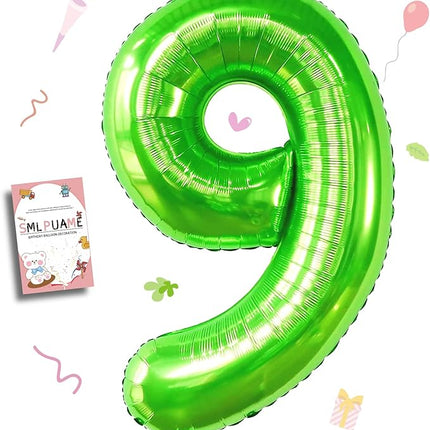 Smlpuame 40 inch Number Balloon 0-9 Green Large Number 9 Balloons,Digital Balloons for Birthday Party Celebration Decorations Supplies, Helium Foil Number Balloons for Wedding Anniversary