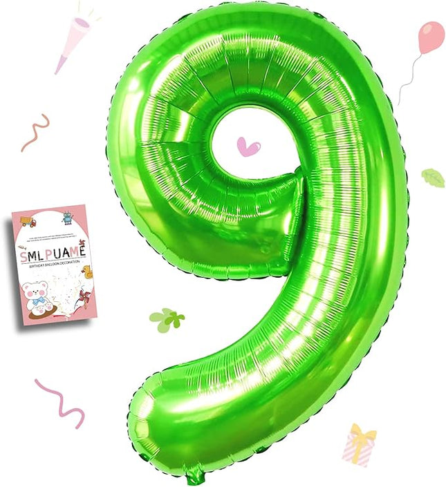 Smlpuame 40 inch Number Balloon 0-9 Green Large Number 9 Balloons,Digital Balloons for Birthday Party Celebration Decorations Supplies, Helium Foil Number Balloons for Wedding Anniversary