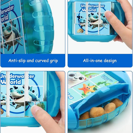 Rotating 3D Puzzle for Kids 3 4 5 6 7 Year Old, 4 Puzzles in 1, Handheld Game Fidget Toys for Travel, Cars & Plane, Fine Motor Skills Developing (Marine Life)