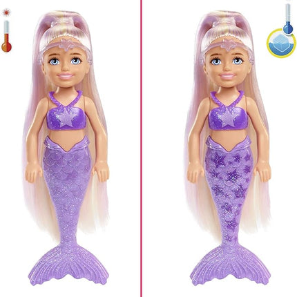 Barbie Color Reveal Rainbow Mermaid Series Chelsea Doll with 6 Surprises, Color Change and Accessories