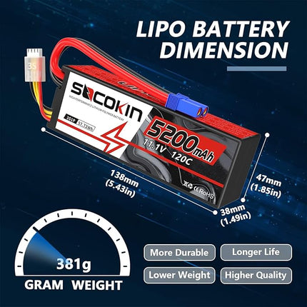 3S 5200mAh Lipo Battery 11.1V EC5 Connector Lipo Battery for RC Car Losi RC Truck RC Boat RC Model 120C Hard Case