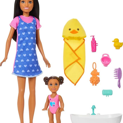 Barbie Skipper Babysitters, Inc. Playset with Brunette Doll, Brunette Toddler Doll, Bathtub & 6 Accessories Including a Rubber Duckie