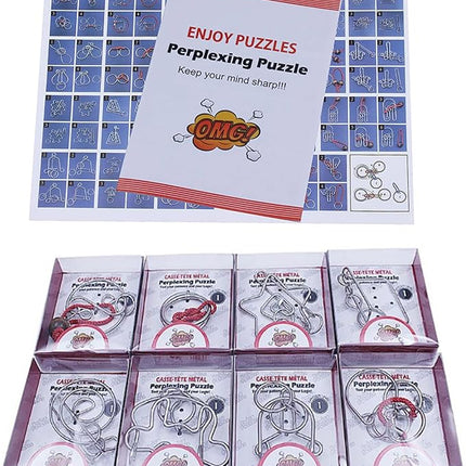VolksRose 24pcs Brain Teaser Metal Wire Puzzles, Classical Mini Metal Puzzles Set, Mind Smart Game IQ Challenge Puzzle Games, Educational IQ Test Toy Lock Puzzle Gift for Adults Kids Teenagers