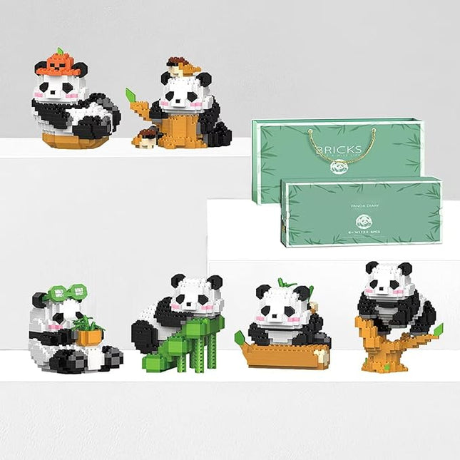 Mini Building Blocks 3D Building Toy Panda, Mini Blocks Building Sets, Ideal Gift for Birthdays, Christmas (6 Sets with 2502 PCS)