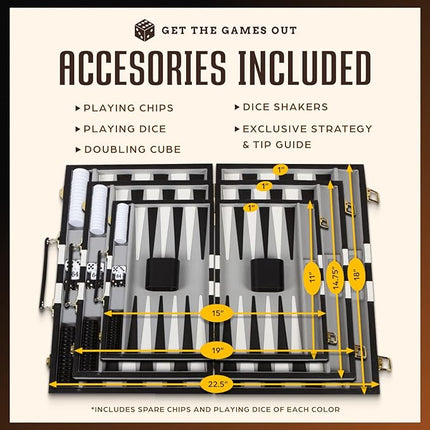 Get The Games Out Backgammon Set, Classic Board Game Case, 2 Players, Includes Strategy & Tip Guide, Perfect for Parties and Family Game Nights - Large, Black