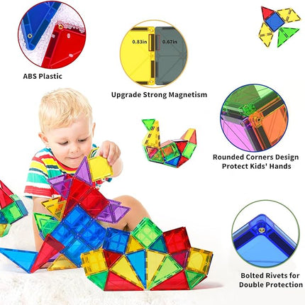 MAGBLOCK Magnetic Tiles for Kids, 66PCS Magnet Tiles Building Blocks Construction Toys Incorporating Magnets for Toddlers, Magnetic Blocks Learning Toys Gift for 3+ Year Old Boys and Girls