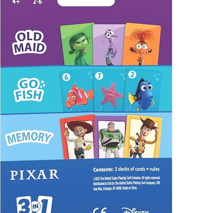 Bicycle Disney and Pixar 3-in-1 Card Games, Old Maid, Go Fish & Memory, Featuring Toy Story, Finding Nemo & Inside Out Characters, Kids Card Games Ages 4+, Family Games for 2-6 Players