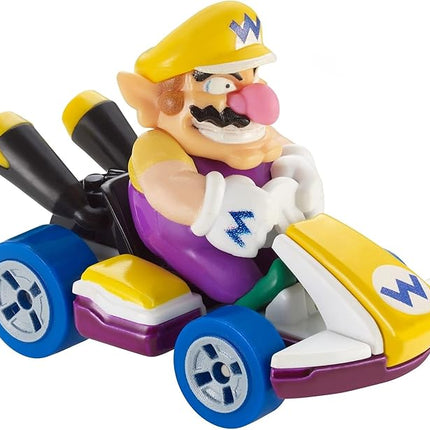 Hot Wheels Mario Kart Wario Die-Cast Character Car 1:64 Scale, Purple