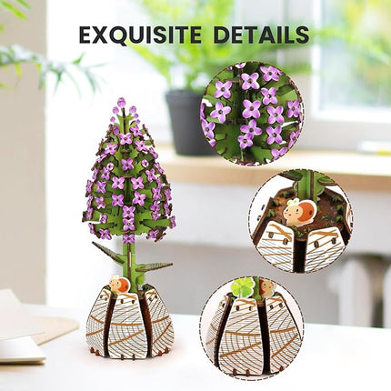 Jege 3D Flowers Wooden Puzzles for Adults,DIY Wooden 2 Flowers per Kit Building Set for Home Decor, Creative Craft Gift Toys Kits with 2 Perfume Bottles and Diffuser Sticks (Rose + Lilac)