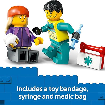 LEGO City Emergency Ambulance Toy - Building Sensory Toy for Kids, Boys and Girls, Ages 5+ - Educational, Learning Gift Idea for Birthdays and Holidays - Skateboarder and Driver Minifigures - 60451