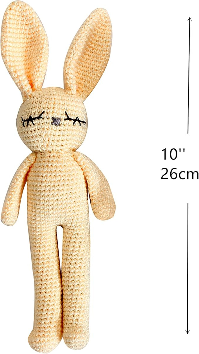 Moni's Choice Stuffed Plush Baby Crochet Bunny Rabbit Easter Gifts Handmade Stuffed Animal Hand-Knit Doll Granddaughter Grandson Lovey Sleep Toy Newborn (Cream)