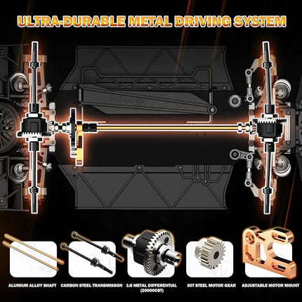 1:10 Brushless RC Car Alloy Roller for Adults, 4WD Hobby On-Road Race Car Roller with 1/8 Differential and Aluminum Shock Absorbers