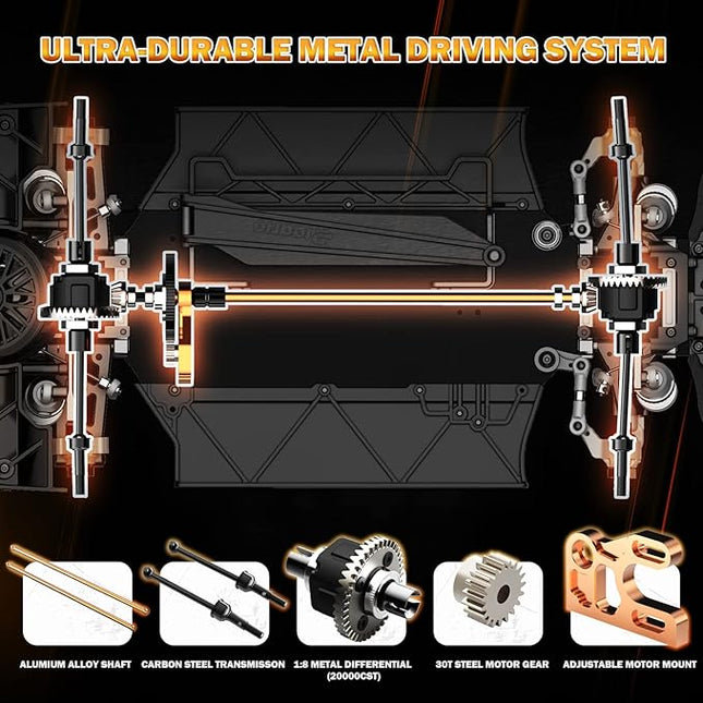 1:10 Brushless RC Car Alloy Roller for Adults, 4WD Hobby On-Road Race Car Roller with 1/8 Differential and Aluminum Shock Absorbers