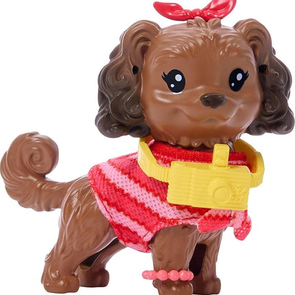 Barbie Twinning Looks Doll with Pet Dog in Matching Red Striped Clothes and Accessories for Both like Sunglasses and Headbands, Wavy Black Hair