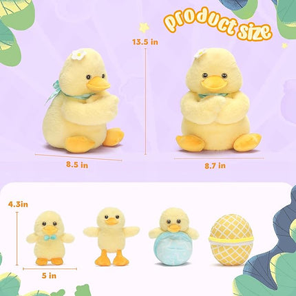 IKASA Mommy Duck Stuffed Animal Mom and Baby Plush Toy, Cute 13.5 inches Soft Small Mama Family Set Cuddly Toy with Little Mini Babies,Gifts for Kids