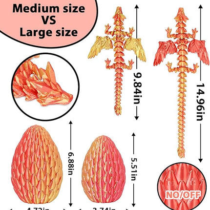 Winged Dragon Surprise Egg 3D Printed Eggs with Dragon Inside Collectible Fantasy Desk Toy Gifts for Kids Adults Christmas Easter Birthdays Holiday Decor(Orange Red,Large)