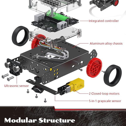 WhalesBot Rocky Smart Robot Car Coding & Remote Control Kit for Kids 8-16, STEM, Modular/Scratch/Python/C Programming, Educational Engineering Science Toy Set