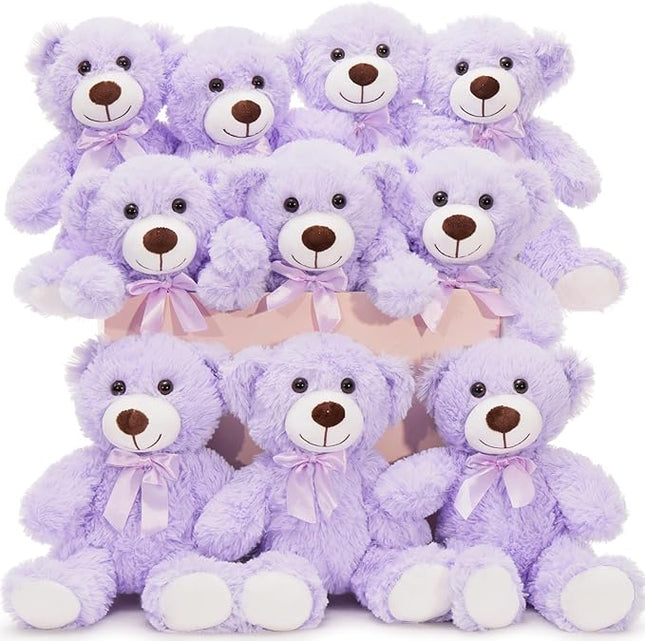 MaoGoLan Bulk Teddy Bear Baby Shower, 10 Packs Small Teddy Bear Stuffed Animals in Bulk,13.5" Small Stuffed Bears Plush for Wedding,Birthday,Christmas, Party Decorations,Purple