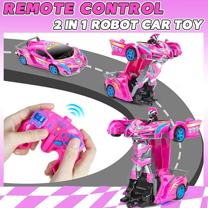 Remote Control Car for Girls, Robot RC Cars - 2 in 1 Racing RC Princess Car Toy One Button Deformation & 360°Drifting for Kids Ages 3 4 5 6 7 8-12 Birthday Gifts