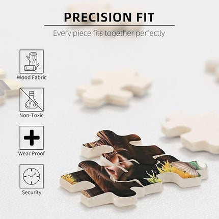 Highland Cow Jigsaw Puzzles 1000 Pieces for Adults, Farm Animal & Sunflowers Country Scene, Rustic Window View Wooden Puzzle, Relaxing Nature Art & Farmhouse Decor Gift