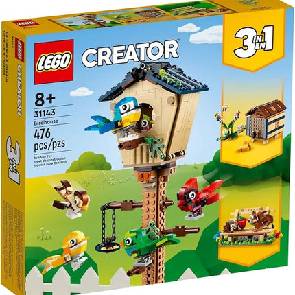 LEGO Creator 3in1 Birdhouse 31143, Birds to Hedgehog to Beehive Set, Forest Animal Figures, Building Toys for Kids Ages 8 Years and Over, Colorful Toy Set, Gift Idea