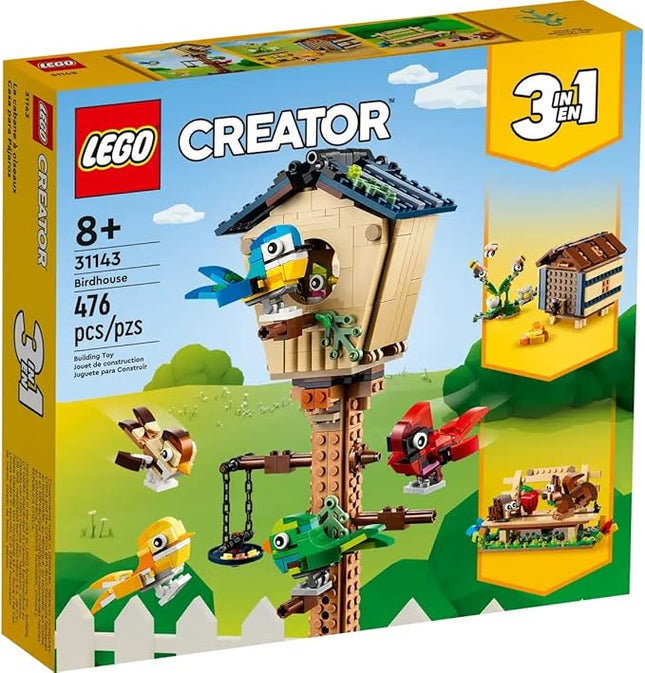 LEGO Creator 3in1 Birdhouse 31143, Birds to Hedgehog to Beehive Set, Forest Animal Figures, Building Toys for Kids Ages 8 Years and Over, Colorful Toy Set, Gift Idea