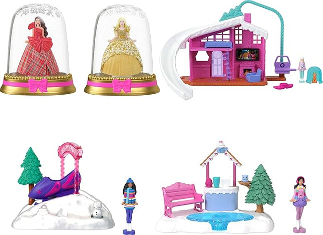 Barbie Mini BarbieLand Bundle Including 2 Holiday Dolls, 3 Snow Playsets, 3 Other 1.5-inch Dolls