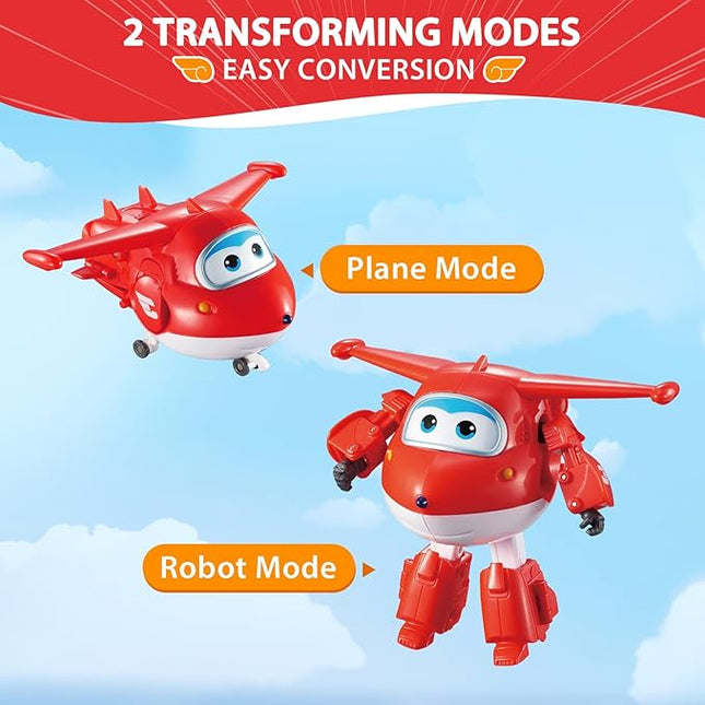 Super Wings Transformable Toys, 5 in Jett Airplane Transforming Figures Toys, 2 in 1 Mode Rescue Bots Action Figure Toys for 3-5 Year Old Boys Girls, Fun Plane Toys for Toddlers Kids Age 3 4 5 6 7