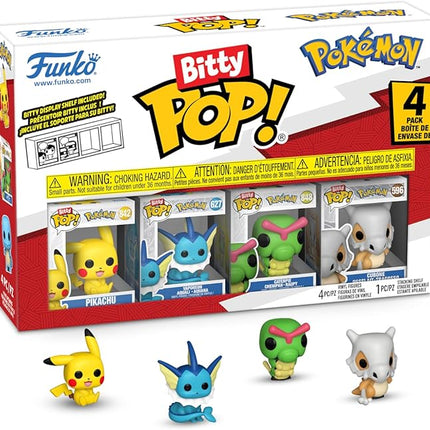 Funko Pop! Bitty: Pokemon - Pikachu, Vaporeon, Caterpie, and Cubone - 0.9 Inch (2.2 Cm) Collectable - Stackable Display Shelf Included - Gift Idea - Party Bags Stocking