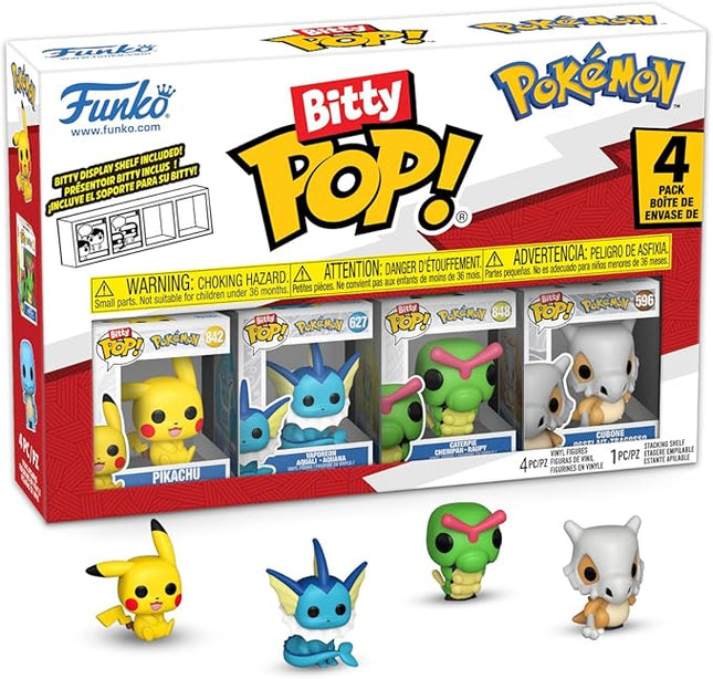 Funko Pop! Bitty: Pokemon - Pikachu, Vaporeon, Caterpie, and Cubone - 0.9 Inch (2.2 Cm) Collectable - Stackable Display Shelf Included - Gift Idea - Party Bags Stocking