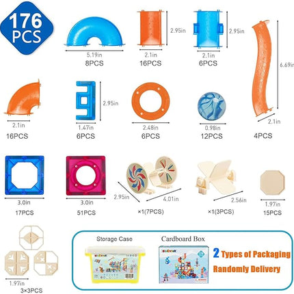 MAGBLOCK Magnetic Tiles 176Pcs Marble Run Children's Educational Toys for Developing Mathmatics and Physics Skills and for Developing Creativity and Imagination Toys for Kids Age 8 9 10+ Years Old