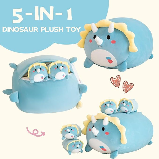 Dinosaur Plush Stuffed Animals Triceratops Dino Plushie with 4 Babies Plushies Gifts for Kids Him Her Girlfriend Boyfriend