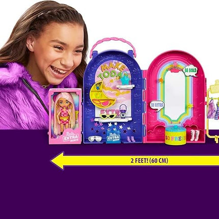 Barbie Extra Minis Doll & Fashion Playset with 15+ Pieces, Boutique with Small Doll, Clothes & Accessories Including Gummy Bear Keychain