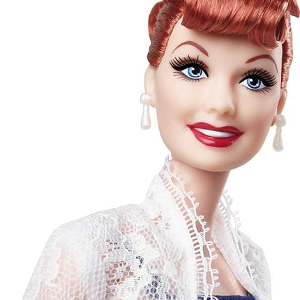 Barbie Tribute Collection Lucille Ball Doll, Wearing Blue Dress & Lace Jacket, with Doll Stand & Certificate of Authenticity, Gift for Collectors, White