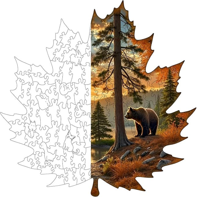 Wooden Puzzles, 149 Pieces Maple Leaf Jigsaw Puzzles, Unique Shaped Wooden Puzzle for Adults and Kids, Family Game(Maple Leaf, Medium)
