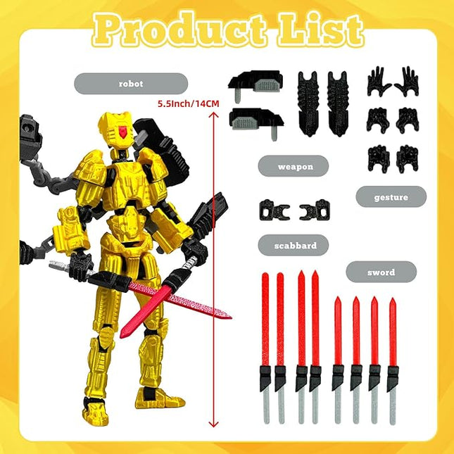 Assembly Completed T13 Action Figure，T13 mision 13 figuras originales 3D Printed Toys Nova 13 Action Figures Desktop Decorations for Game Lovers Toy (Yellow, 5.5 Inch)