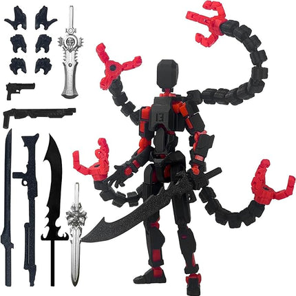 Already Assembled T13 Action Figure Accessories,T13 Multi-Jointed Movable,for Collectors Desktop Decorations t-13 Movability 3D Printed Toys (Black Red, 5.5inch)