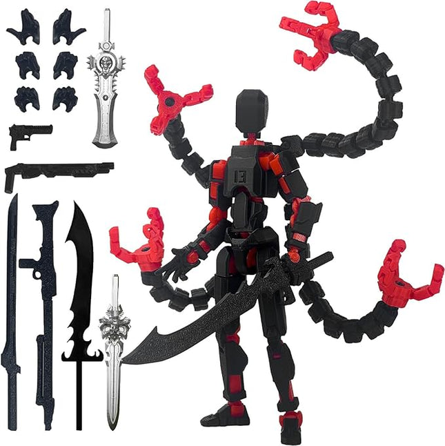 Already Assembled T13 Action Figure Accessories,T13 Multi-Jointed Movable,for Collectors Desktop Decorations t-13 Movability 3D Printed Toys (Black Red, 5.5inch)