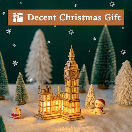 ROBOTIME 3D Puzzle for Adults Wooden Craft Kits for Teens DIY Construction Model Kit with LED Light to Build Educational Big Ben Set Toys Birthday Gifts