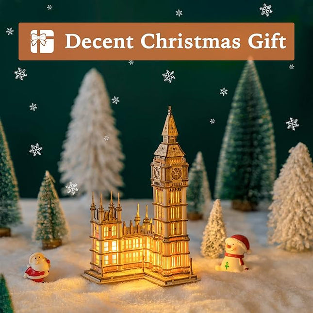 ROBOTIME 3D Puzzle for Adults Wooden Craft Kits for Teens DIY Construction Model Kit with LED Light to Build Educational Big Ben Set Toys Birthday Gifts