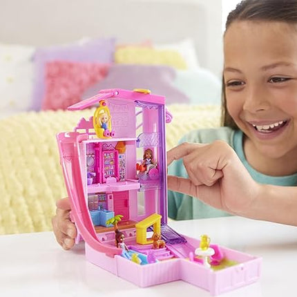 Polly Pocket Barbie Dreamhouse Compact, Dollhouse Playset with 3 Micro Dolls, 1 Puppy, 11 Accessories, Elevator & Pool