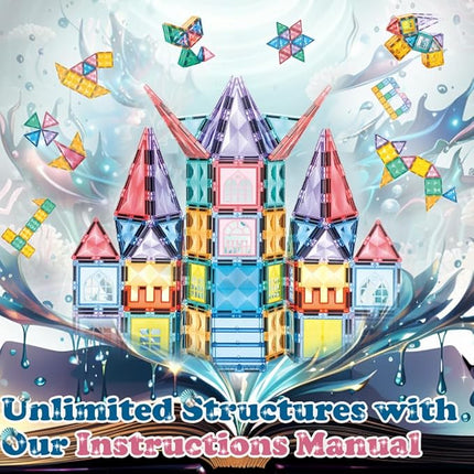 Little Pi Mermaid Princess Magnetic Building Blocks Castle - Magnet Tiles Doll House - Educational Stem Playset Toddler Toys - Birthday Gift for Kids Age 3 4 5 6 7 8 Year Old Girls & Boys