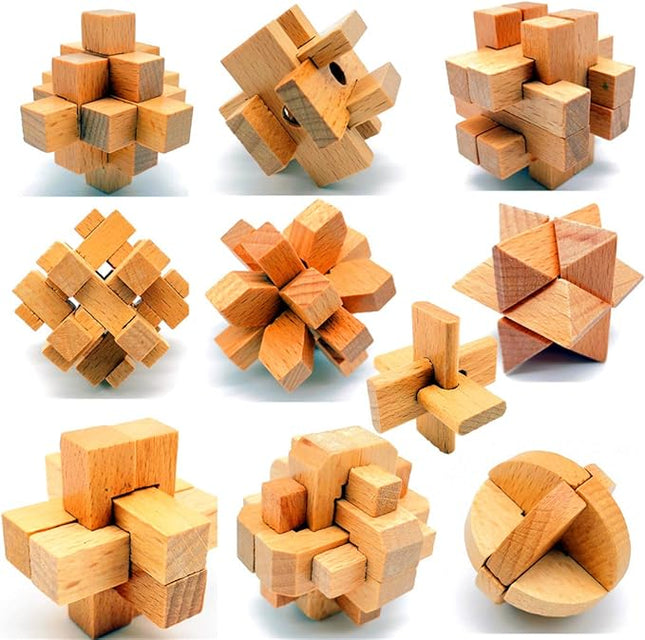Guaishou 10-in-One 3D Small Wooden Puzzles Kongming Lock IQ Test Toy for Teens and Adults