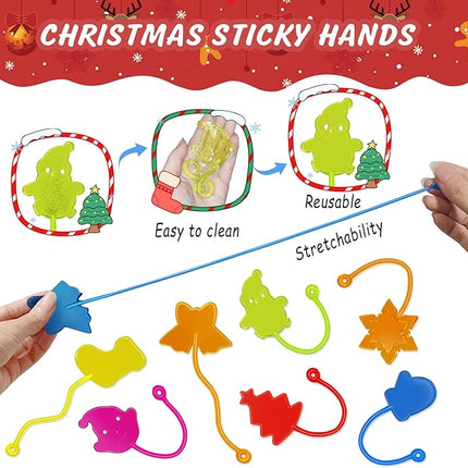 Christmas Sticky Hands Bulk 42PCS Christmas Party Favors for Kids Stocking Stuffers for Kids Stretchy Sticky Hand Toy Goodie Bag Stuffers Fillers Toys Classroom Prizes Carnival Birthday Party Supplies