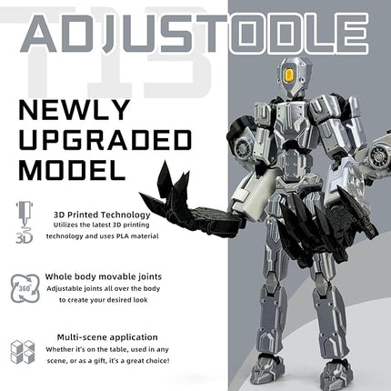 8Inch T13 Action Figure Assembly Completed,3D Printed Multi-Jointed Movable Toy Nova 13 Action Figures Desktop Decorations for Game Lovers Toy (Grey)