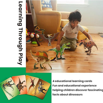 4 PCS Jumbo Dinosaur Toys for Kids 3-5 Realistic Dinosaur Figures with Movable Parts & Learning Cards- Big Dino Toys for Kids 5-7 Ideal Gift for Toddlers Boys Girls Ages 3+