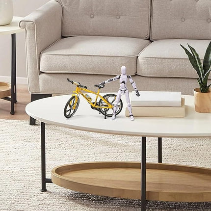(Assembly Completed) T13 Action Figures, 6.3 Inch Big Dummy 13 Mountain Die-cast Mini Bike Model with Multi-Jointed Movable Lucky 13 Robot Toys Set(Yellow,White)